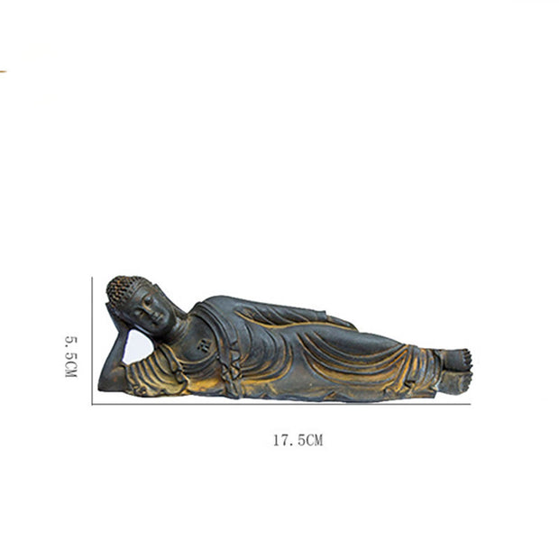 Buddha Stones Reclining Buddha Shakyamuni Iron Powder Rust Cast Resin Statue Home Decoration