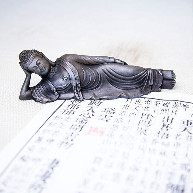 Buddha Stones Reclining Buddha Shakyamuni Iron Powder Rust Cast Resin Statue Home Decoration Decorations BS 23