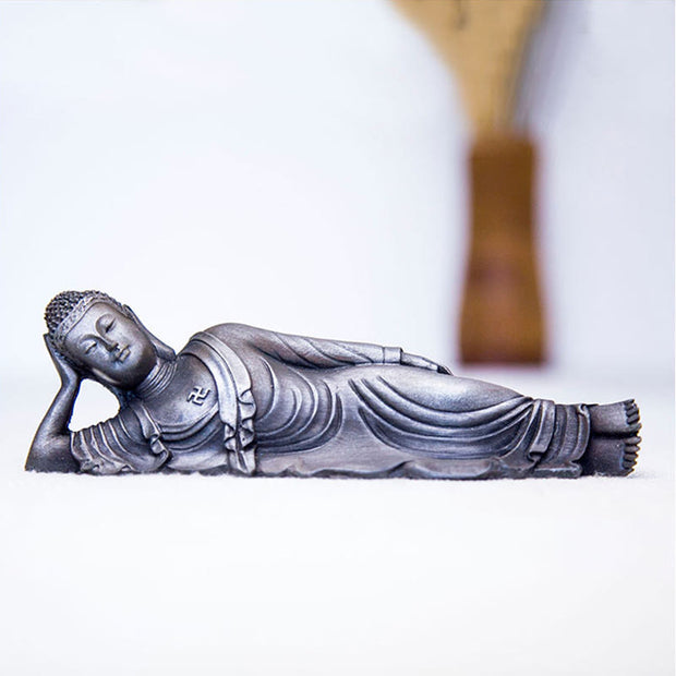 Buddha Stones Reclining Buddha Shakyamuni Iron Powder Rust Cast Resin Statue Home Decoration