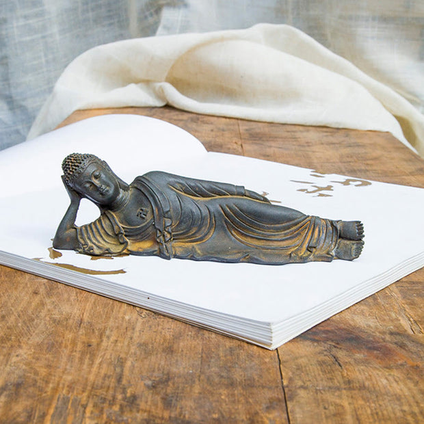 Buddha Stones Reclining Buddha Shakyamuni Iron Powder Rust Cast Resin Statue Home Decoration