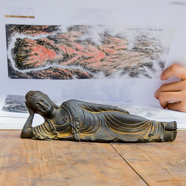 Buddha Stones Reclining Buddha Shakyamuni Iron Powder Rust Cast Resin Statue Home Decoration Decorations BS 12