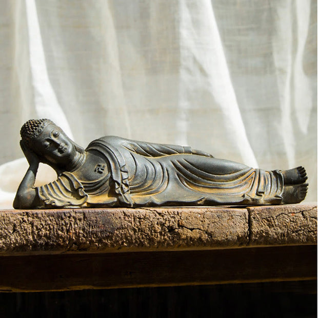 Buddha Stones Reclining Buddha Shakyamuni Iron Powder Rust Cast Resin Statue Home Decoration Decorations BS 9