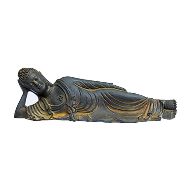 Buddha Stones Reclining Buddha Shakyamuni Iron Powder Rust Cast Resin Statue Home Decoration Decorations BS 14