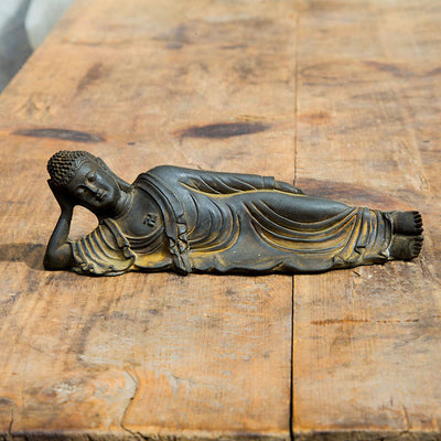 Buddha Stones Reclining Buddha Shakyamuni Iron Powder Rust Cast Resin Statue Home Decoration Decorations BS Rust Version 17.5*5.5cm