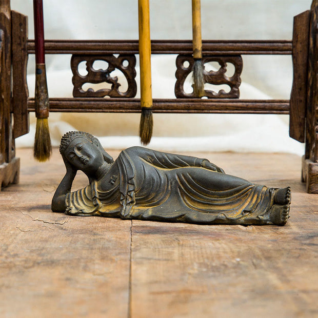 Buddha Stones Reclining Buddha Shakyamuni Iron Powder Rust Cast Resin Statue Home Decoration Decorations BS 8