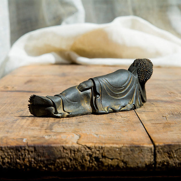 Buddha Stones Reclining Buddha Shakyamuni Iron Powder Rust Cast Resin Statue Home Decoration Decorations BS 3