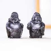 Buddha Stones Handmade Literary Military God of Wealth Iron Powder Rust Cast Resin Statue Home Decoration Decorations BS Polished Version 2Pcs Set