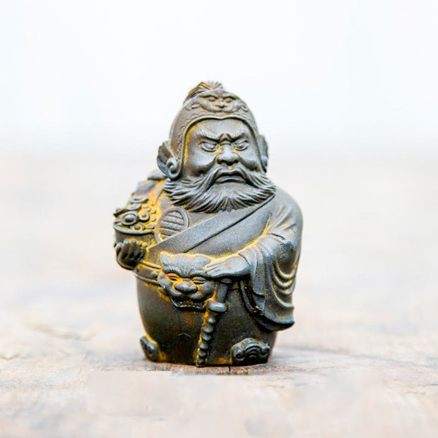 Buddha Stones Handmade Literary Military God of Wealth Iron Powder Rust Cast Resin Statue Home Decoration Decorations BS Rust Version Military God of Wealth 7*4.8*4.3cm