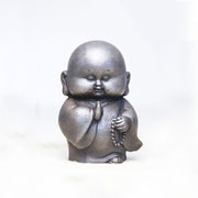 Buddha Stones Handmade Little Monk Iron Powder Rust Cast Resin Statue Home Decoration Decorations BS Polished Version 12*8*8cm