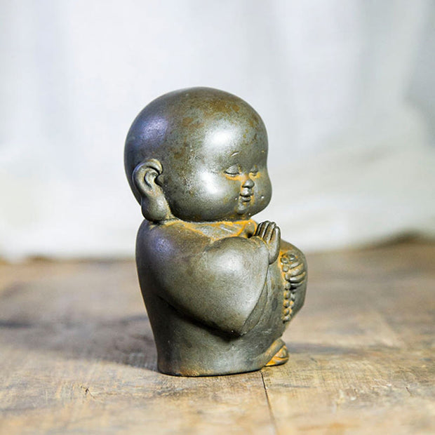 Buddha Stones Handmade Little Monk Iron Powder Rust Cast Resin Statue Home Decoration Decorations BS 2