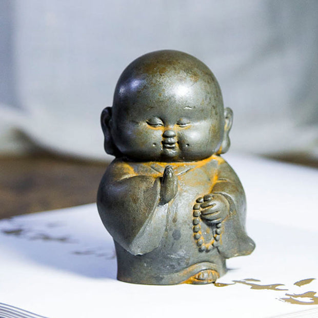 Buddha Stones Handmade Little Monk Iron Powder Rust Cast Resin Statue Home Decoration Decorations BS 9