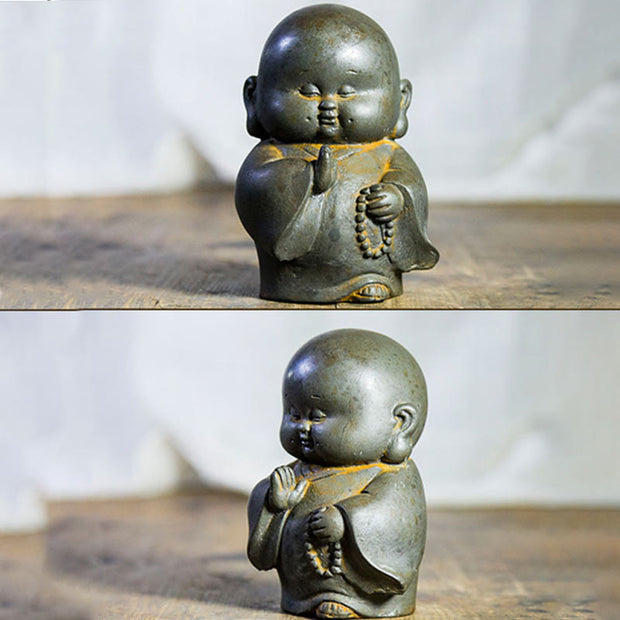 Buddha Stones Handmade Little Monk Iron Powder Rust Cast Resin Statue Home Decoration Decorations BS 6