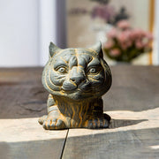 Buddha Stones Handmade Small Lovely Tiger Iron Powder Rust Cast Resin Statue Home Decoration Decorations BS Rust Version 9*8*10cm