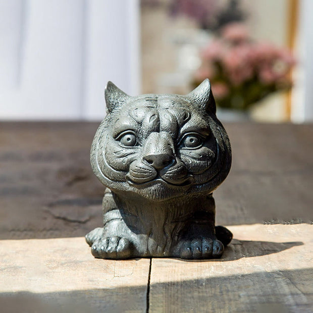 Buddha Stones Handmade Small Lovely Tiger Iron Powder Rust Cast Resin Statue Home Decoration Decorations BS Polished Version 9*8*10cm