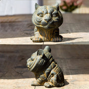 Buddha Stones Handmade Small Lovely Tiger Iron Powder Rust Cast Resin Statue Home Decoration Decorations BS 5