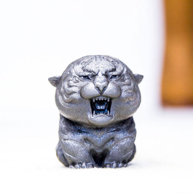 Buddha Stones Handmade Mini Roaring Tiger Iron Powder Rust Cast Resin Statue Home Decoration Decorations BS 19