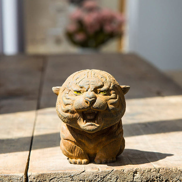 Buddha Stones Handmade Mini Roaring Tiger Iron Powder Rust Cast Resin Statue Home Decoration