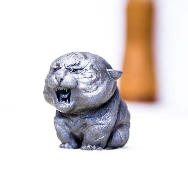 Buddha Stones Handmade Mini Roaring Tiger Iron Powder Rust Cast Resin Statue Home Decoration Decorations BS 27