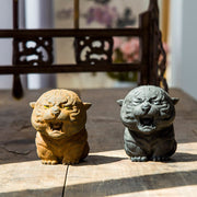 Buddha Stones Handmade Mini Roaring Tiger Iron Powder Rust Cast Resin Statue Home Decoration Decorations BS main