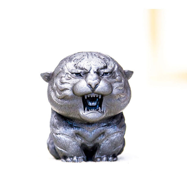 Buddha Stones Handmade Mini Roaring Tiger Iron Powder Rust Cast Resin Statue Home Decoration