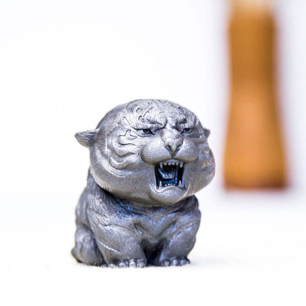 Buddha Stones Handmade Mini Roaring Tiger Iron Powder Rust Cast Resin Statue Home Decoration