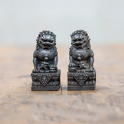 Buddha Stones Handmade Lion Fu Foo Dogs Iron Powder Rust Cast Resin Statue Ward Off Evil Protection Home Decoration Decorations BS Black Version 2Pcs Set 8.5*4cm