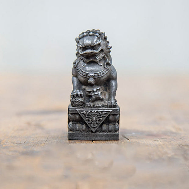 Buddha Stones Handmade Lion Fu Foo Dogs Iron Powder Rust Cast Resin Statue Ward Off Evil Protection Home Decoration Decorations BS Black Version Lion 11.5*5.3cm