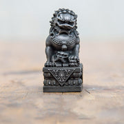 Buddha Stones Handmade Lion Fu Foo Dogs Iron Powder Rust Cast Resin Statue Ward Off Evil Protection Home Decoration Decorations BS Black Version Lioness 13.5*6.3cm