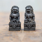 Buddha Stones Handmade Lion Fu Foo Dogs Iron Powder Rust Cast Resin Statue Ward Off Evil Protection Home Decoration Decorations BS Black Version 2Pcs Set 13.5*6.3cm