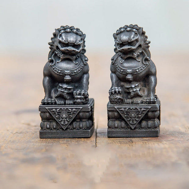 Buddha Stones Handmade Lion Fu Foo Dogs Iron Powder Rust Cast Resin Statue Ward Off Evil Protection Home Decoration