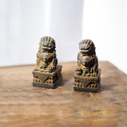 Buddha Stones Handmade Lion Fu Foo Dogs Iron Powder Rust Cast Resin Statue Ward Off Evil Protection Home Decoration Decorations BS Rust Version 2Pcs Set 8.5*4cm