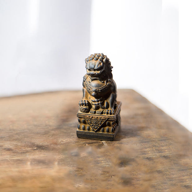 Buddha Stones Handmade Lion Fu Foo Dogs Iron Powder Rust Cast Resin Statue Ward Off Evil Protection Home Decoration Decorations BS Rust Version Lion 8.5*4cm