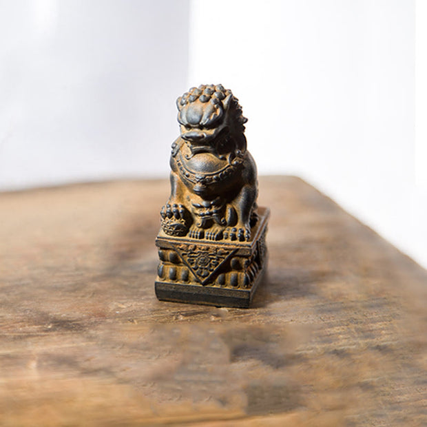 Buddha Stones Handmade Lion Fu Foo Dogs Iron Powder Rust Cast Resin Statue Ward Off Evil Protection Home Decoration Decorations BS Rust Version Lion 11.5*5.3cm