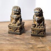 Buddha Stones Handmade Lion Fu Foo Dogs Iron Powder Rust Cast Resin Statue Ward Off Evil Protection Home Decoration Decorations BS Rust Version 2Pcs Set 13.5*6.3cm