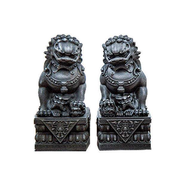 Buddha Stones Handmade Lion Fu Foo Dogs Iron Powder Rust Cast Resin Statue Ward Off Evil Protection Home Decoration Decorations BS 13