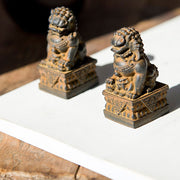 Buddha Stones Handmade Lion Fu Foo Dogs Iron Powder Rust Cast Resin Statue Ward Off Evil Protection Home Decoration