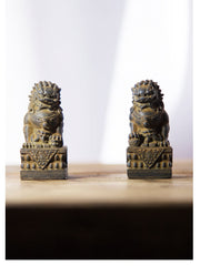 Buddha Stones Handmade Lion Fu Foo Dogs Iron Powder Rust Cast Resin Statue Ward Off Evil Protection Home Decoration Decorations BS 29