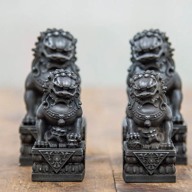 Buddha Stones Handmade Lion Fu Foo Dogs Iron Powder Rust Cast Resin Statue Ward Off Evil Protection Home Decoration Decorations BS 22