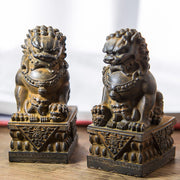 Buddha Stones Handmade Lion Fu Foo Dogs Iron Powder Rust Cast Resin Statue Ward Off Evil Protection Home Decoration