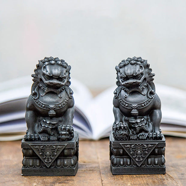 Buddha Stones Handmade Lion Fu Foo Dogs Iron Powder Rust Cast Resin Statue Ward Off Evil Protection Home Decoration Decorations BS 10