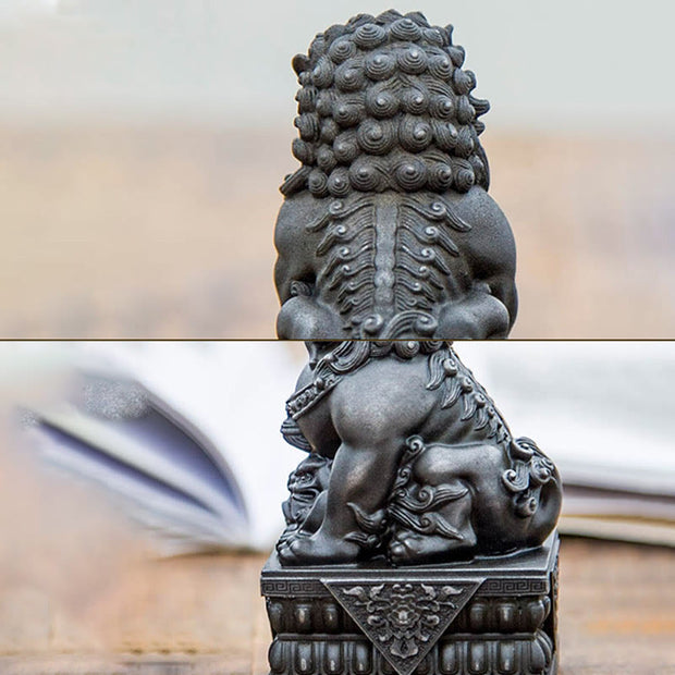 Buddha Stones Handmade Lion Fu Foo Dogs Iron Powder Rust Cast Resin Statue Ward Off Evil Protection Home Decoration Decorations BS 12