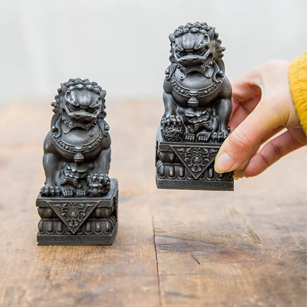 Buddha Stones Handmade Lion Fu Foo Dogs Iron Powder Rust Cast Resin Statue Ward Off Evil Protection Home Decoration Decorations BS 8