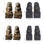 Buddha Stones Handmade Lion Fu Foo Dogs Iron Powder Rust Cast Resin Statue Ward Off Evil Protection Home Decoration Decorations BS 24