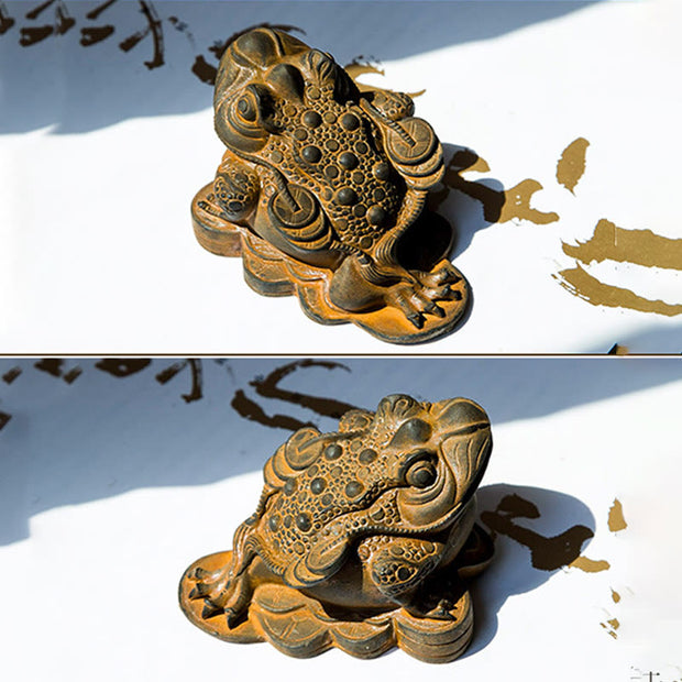 Buddha Stones Handmade Feng Shui Frog Toad Copper Coins Iron Powder Rust Cast Resin Statue Home Decoration