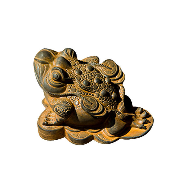 Buddha Stones Handmade Feng Shui Frog Toad Copper Coins Iron Powder Rust Cast Resin Statue Home Decoration Decorations BS 10