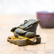 Buddha Stones Handmade Feng Shui Frog Toad Copper Coins Iron Powder Rust Cast Resin Statue Home Decoration