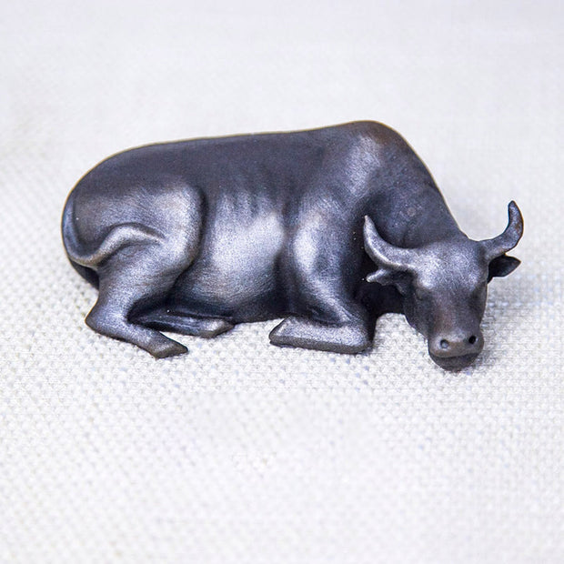 Buddha Stones Handmade Small Water Buffalo Bull Iron Powder Rust Cast Resin Statue Home Decoration Decorations BS Polished Version 4*6.2*11cm