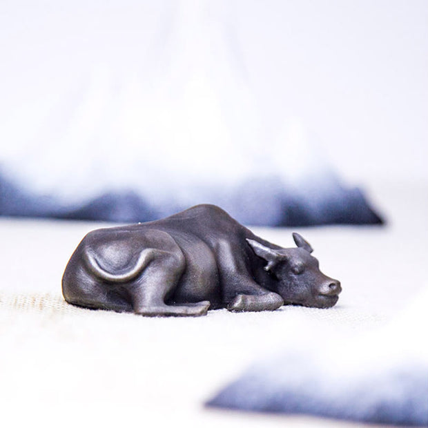 Buddha Stones Handmade Small Water Buffalo Bull Iron Powder Rust Cast Resin Statue Home Decoration Decorations BS 24