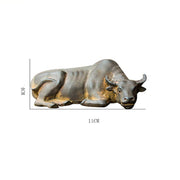 Buddha Stones Handmade Small Water Buffalo Bull Iron Powder Rust Cast Resin Statue Home Decoration