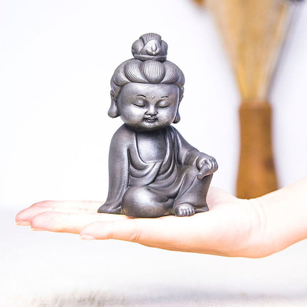 Buddha Stones Handmade Ksitigarbha Kwan Yin Guanyin Avalokitesvara Tathagata Iron Powder Rust Cast Resin Statue Home Decoration Decorations BS 26